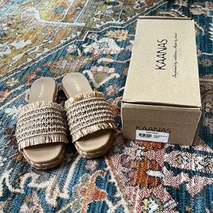 Kaanas Beige Woven Fringe Sandals